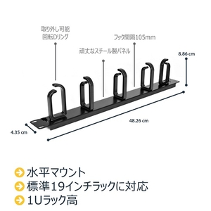 1U 19インチ スチール製ケーブルマネージャラックパネル サーバー