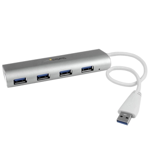 4ポート ポータブル USB3.0ハブ (ケーブル内蔵) 1x USB A (オス) - 4x USB 3.0 A (メス) シルバー&ホワイト (4ポート ポータブル USB3.0ハブ (ケーブル内蔵) 1x USB A (オス) - 4x USB 3.0 A (メス) シルバー&ホワイト)