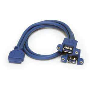 USBケーブル/パネルマウント型/USB 3.0(5Gbps)/2ポートType-A 増設/マザーボードピンヘッダー接続/SuperSpeed USB 3.2 Gen1 規格準拠/固定用ネジ付/ブルー/デュアル USB タイプA - IDC 20ピン/メス - メス (2ポート USB 3.0 パネルマウント型ケーブル 2x USB A メス - 1x IDC 20ピン メス (マザーボードピンヘッダーと接続))