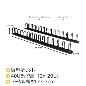 サーバーラック/キャビネット用縦型ケーブルホルダー 1.8m ケーブル