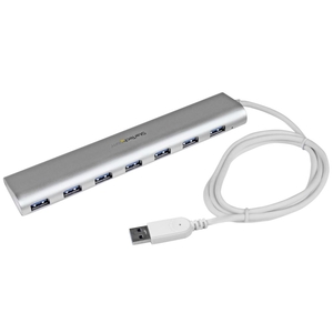 7ポート USB 3.0ハブ(ケーブル一体型) シルバー アルミニウム筐体 20W