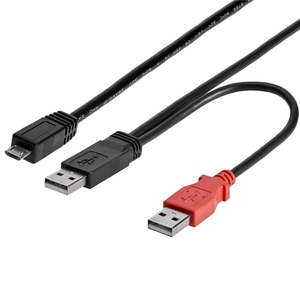 91cm USB Y字給電ケーブル(USB A - Micro-B)外付けハードディスクに 