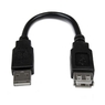 15cm USB2.0延長アダプタケーブル　USB A(オス)－USB A(メス)　ブラック